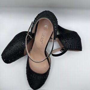 used designer black women's heels, adorned with black rhinestones, orig. box